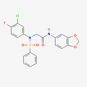 molecular formula C21H16ClFN2O5S B15152543 N-1,3-benzodioxol-5-yl-N~2~-(3-chloro-4-fluorophenyl)-N~2~-(phenylsulfonyl)glycinamide 
