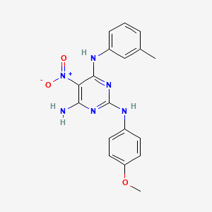 molecular formula C18H18N6O3 B15152754 N~2~-(4-methoxyphenyl)-N~4~-(3-methylphenyl)-5-nitropyrimidine-2,4,6-triamine 