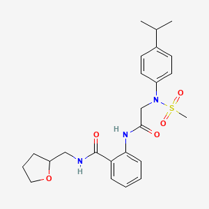 molecular formula C24H31N3O5S B15152845 2-({N-(methylsulfonyl)-N-[4-(propan-2-yl)phenyl]glycyl}amino)-N-(tetrahydrofuran-2-ylmethyl)benzamide 