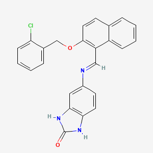 molecular formula C25H18ClN3O2 B15153472 5-{[(E)-{2-[(2-chlorobenzyl)oxy]naphthalen-1-yl}methylidene]amino}-1,3-dihydro-2H-benzimidazol-2-one 