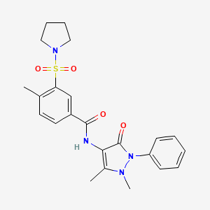 molecular formula C23H26N4O4S B15153660 N-(1,5-dimethyl-3-oxo-2-phenyl-2,3-dihydro-1H-pyrazol-4-yl)-4-methyl-3-(pyrrolidin-1-ylsulfonyl)benzamide 