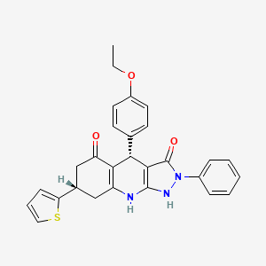 molecular formula C28H25N3O3S B15153713 (4S,7S)-4-(4-ethoxyphenyl)-2-phenyl-7-(thiophen-2-yl)-4,7,8,9-tetrahydro-1H-pyrazolo[3,4-b]quinoline-3,5(2H,6H)-dione 