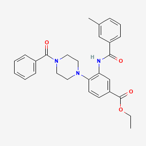 molecular formula C28H29N3O4 B15153749 Ethyl 3-{[(3-methylphenyl)carbonyl]amino}-4-[4-(phenylcarbonyl)piperazin-1-yl]benzoate 