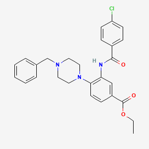 molecular formula C27H28ClN3O3 B15153938 Ethyl 4-(4-benzylpiperazin-1-yl)-3-{[(4-chlorophenyl)carbonyl]amino}benzoate 