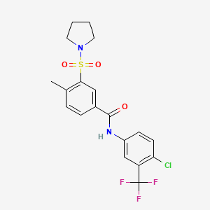 molecular formula C19H18ClF3N2O3S B15154244 N-[4-chloro-3-(trifluoromethyl)phenyl]-4-methyl-3-(pyrrolidin-1-ylsulfonyl)benzamide 