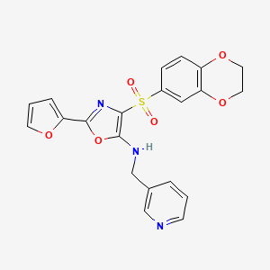 molecular formula C21H17N3O6S B15154310 4-(2,3-dihydro-1,4-benzodioxin-6-ylsulfonyl)-2-(furan-2-yl)-N-(pyridin-3-ylmethyl)-1,3-oxazol-5-amine 