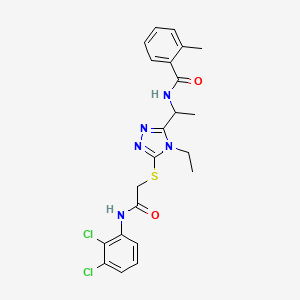 molecular formula C22H23Cl2N5O2S B15154326 N-{1-[5-({2-[(2,3-dichlorophenyl)amino]-2-oxoethyl}sulfanyl)-4-ethyl-4H-1,2,4-triazol-3-yl]ethyl}-2-methylbenzamide 
