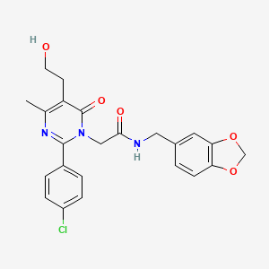 molecular formula C23H22ClN3O5 B15154517 N-(1,3-benzodioxol-5-ylmethyl)-2-[2-(4-chlorophenyl)-5-(2-hydroxyethyl)-4-methyl-6-oxopyrimidin-1(6H)-yl]acetamide 