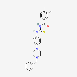 molecular formula C27H30N4OS B15154553 N-{[4-(4-benzylpiperazin-1-yl)phenyl]carbamothioyl}-3,4-dimethylbenzamide 