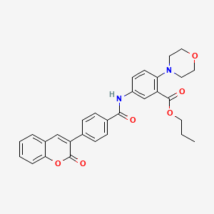 molecular formula C30H28N2O6 B15154668 propyl 2-(morpholin-4-yl)-5-({[4-(2-oxo-2H-chromen-3-yl)phenyl]carbonyl}amino)benzoate 