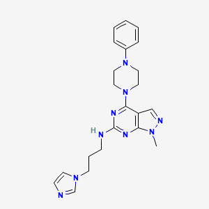 molecular formula C22H27N9 B15154688 N-[3-(1H-imidazol-1-yl)propyl]-1-methyl-4-(4-phenylpiperazin-1-yl)-1H-pyrazolo[3,4-d]pyrimidin-6-amine 