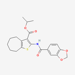 molecular formula C21H23NO5S B15155028 propan-2-yl 2-[(1,3-benzodioxol-5-ylcarbonyl)amino]-5,6,7,8-tetrahydro-4H-cyclohepta[b]thiophene-3-carboxylate 