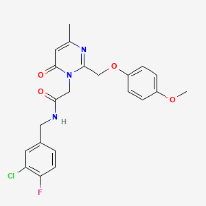 molecular formula C22H21ClFN3O4 B15155046 N-(3-chloro-4-fluorobenzyl)-2-{2-[(4-methoxyphenoxy)methyl]-4-methyl-6-oxopyrimidin-1(6H)-yl}acetamide 