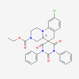 molecular formula C30H27ClN4O5 B15155144 Ethyl 9'-chloro-2,4,6-trioxo-1,5-diphenyl-2',4',4'A,6'-tetrahydro-1'H-spiro[1,5-diazinane-3,5'-pyrazino[1,2-A]quinoline]-3'-carboxylate 