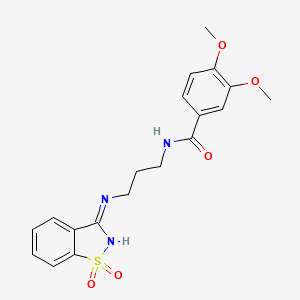 molecular formula C19H21N3O5S B15155146 N-{3-[(1,1-dioxido-1,2-benzothiazol-3-yl)amino]propyl}-3,4-dimethoxybenzamide 