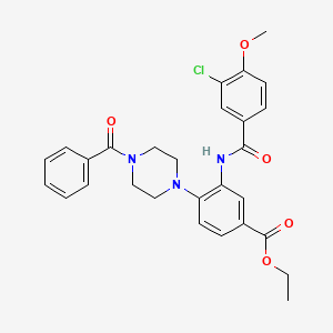 molecular formula C28H28ClN3O5 B15155297 Ethyl 3-{[(3-chloro-4-methoxyphenyl)carbonyl]amino}-4-[4-(phenylcarbonyl)piperazin-1-yl]benzoate 