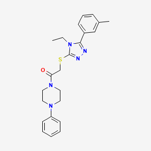 molecular formula C23H27N5OS B15156035 2-{[4-ethyl-5-(3-methylphenyl)-4H-1,2,4-triazol-3-yl]sulfanyl}-1-(4-phenylpiperazin-1-yl)ethanone 