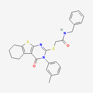 molecular formula C26H25N3O2S2 B15156080 N-benzyl-2-{[3-(3-methylphenyl)-4-oxo-3,4,5,6,7,8-hexahydro[1]benzothieno[2,3-d]pyrimidin-2-yl]sulfanyl}acetamide 