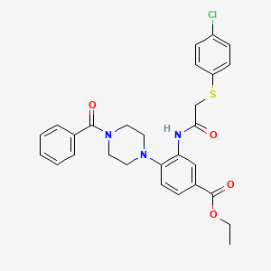 molecular formula C28H28ClN3O4S B15156231 Ethyl 3-({[(4-chlorophenyl)sulfanyl]acetyl}amino)-4-[4-(phenylcarbonyl)piperazin-1-yl]benzoate 
