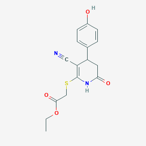 molecular formula C16H16N2O4S B15156284 Ethyl {[3-cyano-4-(4-hydroxyphenyl)-6-oxo-1,4,5,6-tetrahydropyridin-2-yl]sulfanyl}acetate 