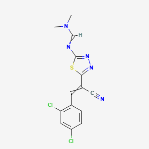 molecular formula C14H11Cl2N5S B15157473 N'-{5-[1-cyano-2-(2,4-dichlorophenyl)eth-1-en-1-yl]-1,3,4-thiadiazol-2-yl}-N,N-dimethylmethanimidamide 