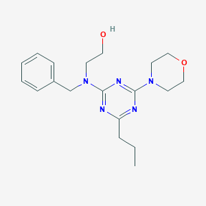 molecular formula C19H27N5O2 B151582 Ethanol, 2-((4-(4-morpholinyl)-6-propyl-1,3,5-triazin-2-yl)(phenylmethyl)amino)- CAS No. 127374-85-0