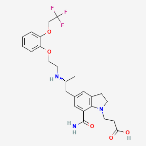 B1515936 1H-Indole-1-propanoic acid, 7-(aminocarbonyl)-2,3-dihydro-5-((2R)-2-((2-(2-(2,2,2-trifluoroethoxy)phenoxy)ethyl)amino)propyl)- CAS No. 1357252-79-9