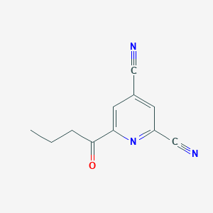 molecular formula C11H9N3O B15163839 6-Butanoylpyridine-2,4-dicarbonitrile CAS No. 143427-72-9
