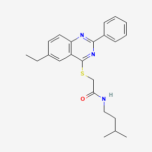 molecular formula C23H27N3OS B15165592 2-[(6-Ethyl-2-phenyl-4-quinazolinyl)sulfanyl]-N-(3-methylbutyl)acetamide 