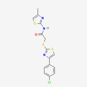 molecular formula C15H12ClN3OS3 B15165741 Acetamide,2-[[4-(4-chlorophenyl)-thiazol-2-YL]thio]-N-(4-methyl-thiazol-2-YL)- 
