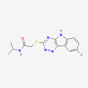 molecular formula C14H14FN5OS B15167653 Acetamide,2-[(8-fluoro-2H-1,2,4-triazino[5,6-B]indol-3-YL)thio]-N-(isopropyl)- 
