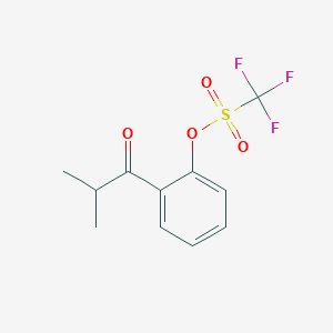 molecular formula C11H11F3O4S B15168685 Methanesulfonic acid, trifluoro-, 2-(2-methyl-1-oxopropyl)phenyl ester CAS No. 646522-83-0