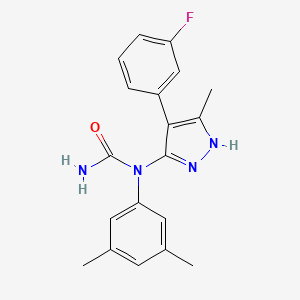 molecular formula C19H19FN4O B15168971 N-(3,5-Dimethylphenyl)-N-[4-(3-fluorophenyl)-5-methyl-1H-pyrazol-3-yl]urea CAS No. 606102-09-4