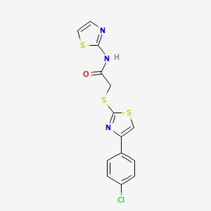 molecular formula C14H10ClN3OS3 B15169066 Acetamide,2-[[4-(4-chlorophenyl)-thiazol-2-YL]thio]-N-thiazol-2-YL- 