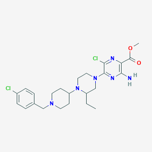 molecular formula C24H32Cl2N6O2 B15171059 Pyrazinecarboxylic acid, 3-amino-6-chloro-5-[(3S)-4-[1-[(4-chlorophenyl)methyl]-4-piperidinyl]-3-ethyl-1-piperazinyl]-, methyl ester (9CI) 