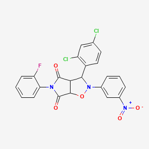molecular formula C23H14Cl2FN3O5 B15171387 3-(2,4-dichlorophenyl)-5-(2-fluorophenyl)-2-(3-nitrophenyl)dihydro-2H-pyrrolo[3,4-d][1,2]oxazole-4,6(3H,5H)-dione 