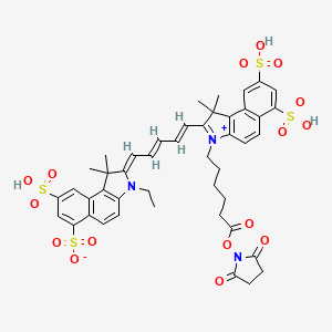 molecular formula C45H47N3O16S4 B1517145 (2Z)-2-[(2E,4E)-5-[3-[6-(2,5-Dioxopyrrolidin-1-yl)oxy-6-oxohexyl]-1,1-dimethyl-6,8-disulfobenzo[e]indol-3-ium-2-yl]penta-2,4-dienylidene]-3-ethyl-1,1-dimethyl-8-sulfobenzo[e]indole-6-sulfonate 