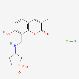 molecular formula C16H20ClNO5S B15171595 8-[[(1,1-Dioxothiolan-3-yl)amino]methyl]-7-hydroxy-3,4-dimethylchromen-2-one;hydrochloride 
