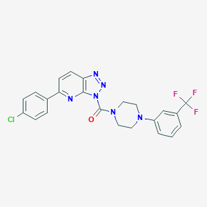 molecular formula C23H18ClF3N6O B151717 (5-(4-Chlorophenyl)-3H-[1,2,3]triazolo[4,5-b]pyridin-3-yl)(4-(3-(trifluoromethyl)phenyl)piperazin-1-yl)methanone CAS No. 1072874-79-3