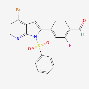 molecular formula C20H12BrFN2O3S B15172089 Benzaldehyde, 4-[4-bromo-1-(phenylsulfonyl)-1H-pyrrolo[2,3-b]pyridin-2-yl]-2-fluoro- 