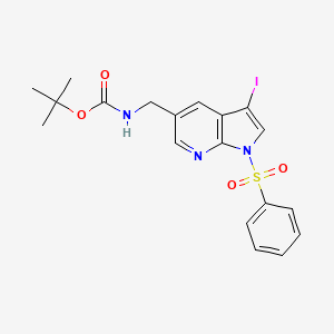 molecular formula C19H20IN3O4S B15172145 tert-Butyl ((3-iodo-1-(phenylsulfonyl)-1H-pyrrolo[2,3-b]pyridin-5-yl)methyl)carbamate 