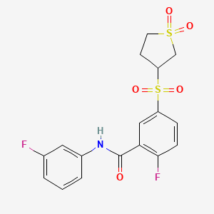 molecular formula C17H15F2NO5S2 B15172710 5-[(1,1-dioxidotetrahydrothiophen-3-yl)sulfonyl]-2-fluoro-N-(3-fluorophenyl)benzamide 