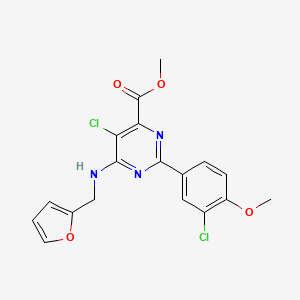 molecular formula C18H15Cl2N3O4 B15173116 Methyl 5-chloro-2-(3-chloro-4-methoxyphenyl)-6-(furan-2-ylmethylamino)pyrimidine-4-carboxylate 