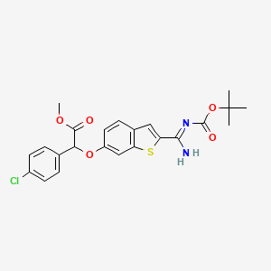 molecular formula C23H23ClN2O5S B15173981 methyl 2-(4-chlorophenyl)-2-[[2-[(Z)-N'-[(2-methylpropan-2-yl)oxycarbonyl]carbamimidoyl]-1-benzothiophen-6-yl]oxy]acetate 