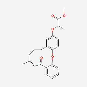 molecular formula C23H24O5 B15174054 Propanoic acid, 2-[[(8E)-5,6,7,10-tetrahydro-8-Methyl-10-oxodibenz[b,j]oxacycloundecin-3-yl]oxy]-, Methyl ester, (2S)- 
