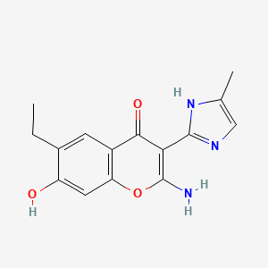 molecular formula C15H15N3O3 B1517447 2-amino-6-ethyl-7-hydroxy-3-(4-methyl-1H-imidazol-2-yl)-4H-chromen-4-one CAS No. 1092333-30-6
