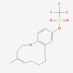 molecular formula C16H19F3O4S B15175311 Methanesulfonic acid, 1,1,1-trifluoro-, (4E)-2,3,6,7,8,9-hexahydro-4-Methyl-1-benzoxacycloundecin-11-yl ester 