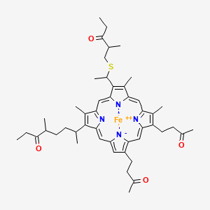 molecular formula C48H60FeN4O4S B15176842 iron(2+);4-methyl-7-[3,8,12-trimethyl-7-[1-(2-methyl-3-oxopentyl)sulfanylethyl]-13,17-bis(3-oxobutyl)porphyrin-22,24-diid-2-yl]octan-3-one CAS No. 9035-42-1