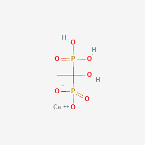 molecular formula C2H6CaO7P2 B15176881 calcium;(1-hydroxy-1-phosphonatoethyl)phosphonic acid CAS No. 34318-59-7