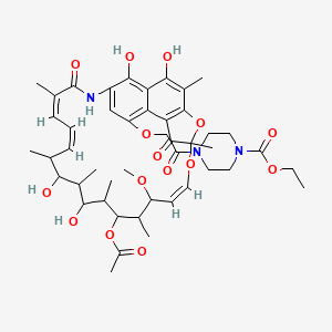 molecular formula C46H61N3O15 B15177039 ethyl 4-[2-[[(9Z,19Z,21Z)-13-acetyloxy-2,15,17,29-tetrahydroxy-11-methoxy-3,7,12,14,16,18,22-heptamethyl-6,23-dioxo-8,30-dioxa-24-azatetracyclo[23.3.1.14,7.05,28]triaconta-1(29),2,4,9,19,21,25,27-octaen-27-yl]oxy]acetyl]piperazine-1-carboxylate CAS No. 38123-14-7